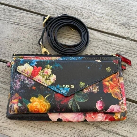 Lodis Floral Italian Leather Wallet Clutch Wristlet Organizer Crossbody - Picture 15 of 15